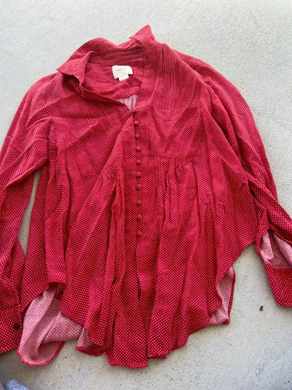 Anthropologie Maeve Matilda Polka Dot Blouse Button‎ Front Red White Size S - Image 6