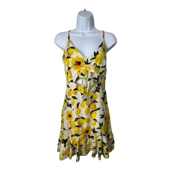 Boohoo‎ Lemon Print Sundress Yellow Fruit Floral Cutout Summer Coquette Vacation - Image 6