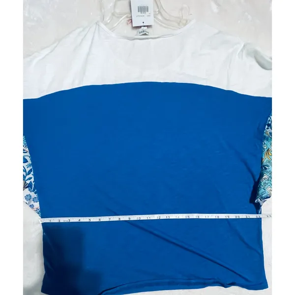 Umgee Royal Blue White Colorblock Boho Paisley Tiered‎ Bell Sleeve Top M NEW - Image 5