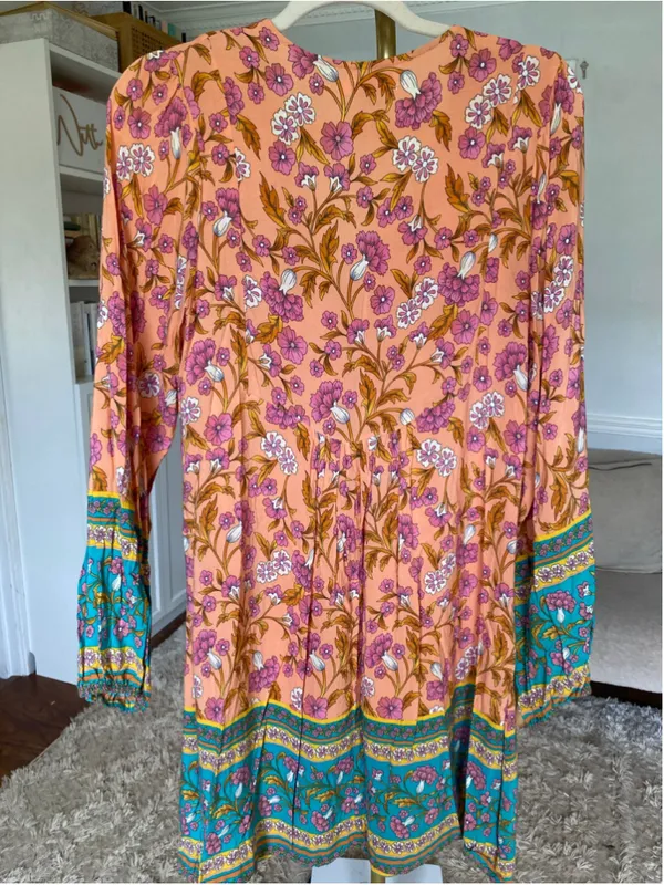 Pink Lily Peach Floral Boho Dress Coastal Resort Beach Boho Lightweight Feminine - Image 3