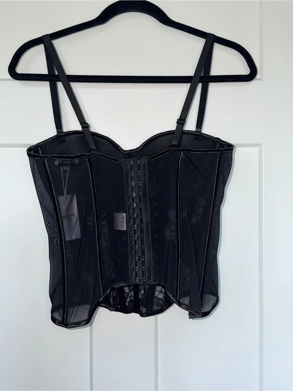 NWT Mesh Lace Sequin Corset Black Size M - Image 2