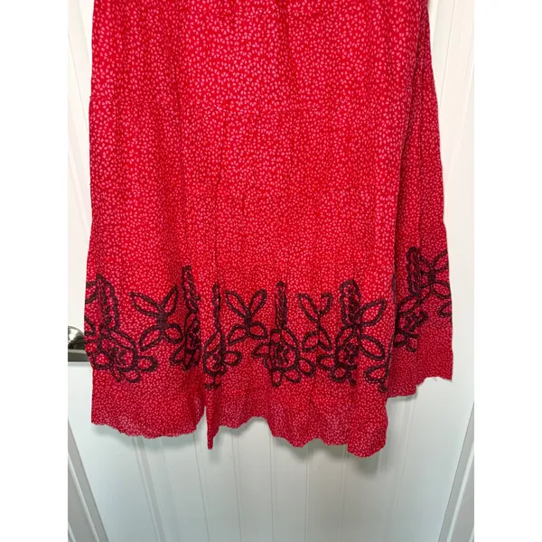 Free Planet Free People Women's Medium Red Pink Smocked Waist Tiered Cottagecore Skirt Boho - Image 5