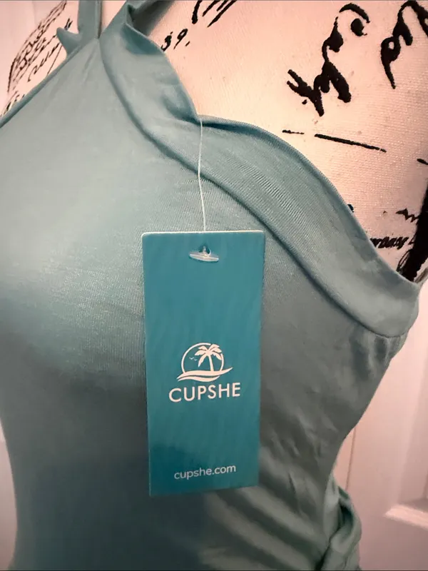 Cupshe Teal Cross-Strap Halter Bodysuit - Image 2