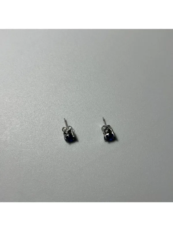 Blue Gemstone Stud Earrings retro vintage unmarked cobalt blue regency costume - Image 9