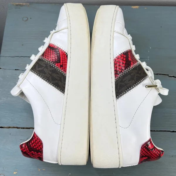Michael Kors Poppy White Red Snakeskin Logo Platform Sneakers AN20L Womens 7.5M - Image 9