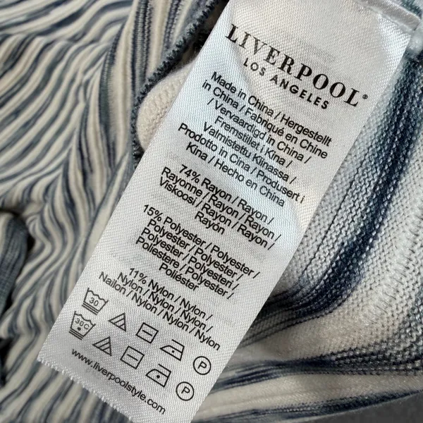 Liverpool Los Angeles Women's Small Striped Knit Top Crew Neck Blue Textured - Image 8