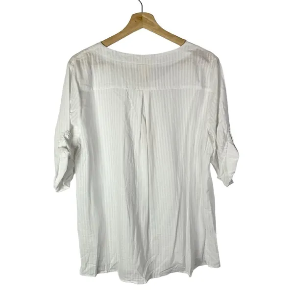 Joah Brown Premium White‎ Cotton Short Sleeve Tunic Blouse L - Image 2