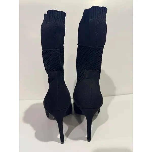 Anne Michelle Black Sock Booties Size 8 Mesh Knit Stiletto Pointed Toe Mid Calf - Image 7