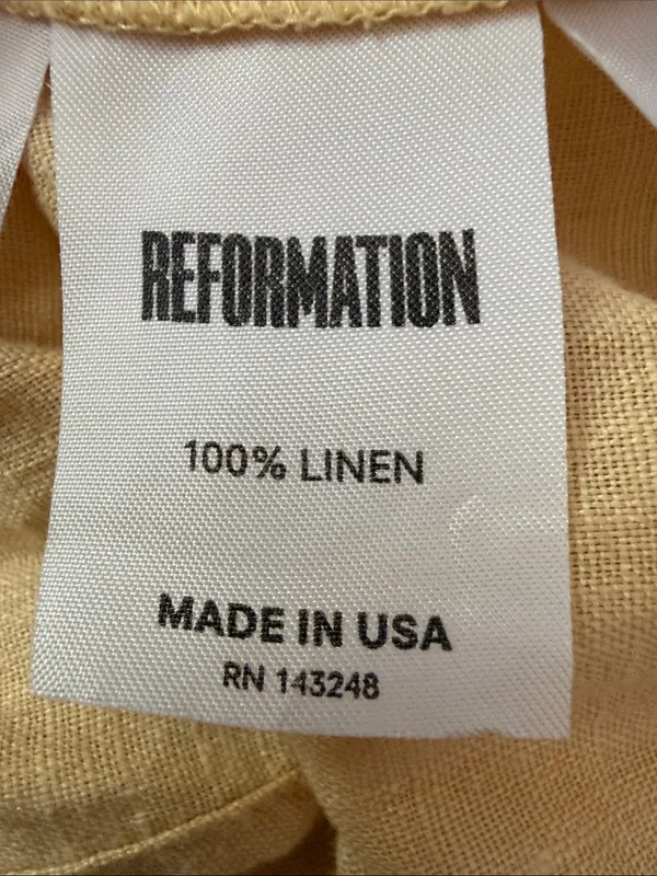 Reformation Madrid Buttercup Yellow Linen Off Shoulder Slit Ruffle Midi Dress - Image 5