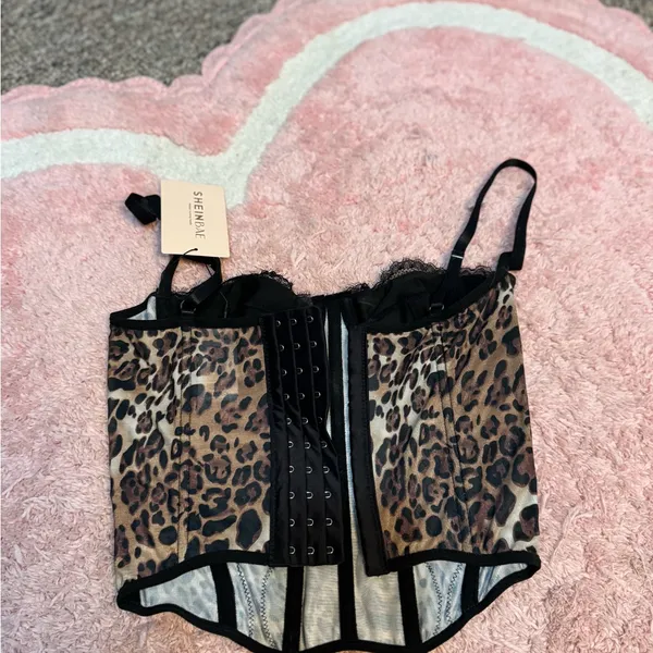 SHEIN Leopard and Black Lace Bustier - Image 2
