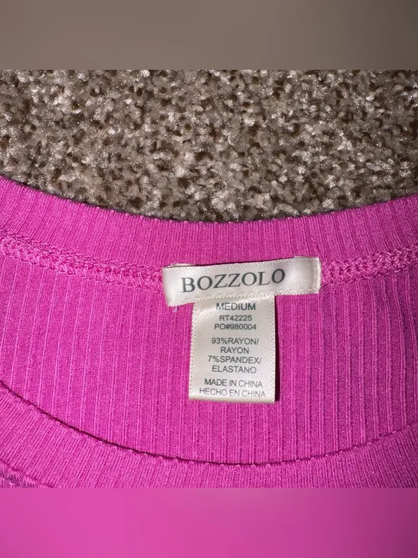 Bozzolo Ribbed Crewneck Short Sleeve Top in Bright Pink - Image 2