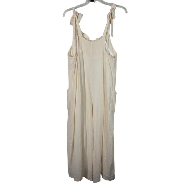 En Crême Beige Tan Cotton Wide Leg Tie Shoulder Jumpsuit Overalls NWT Large L - Image 8
