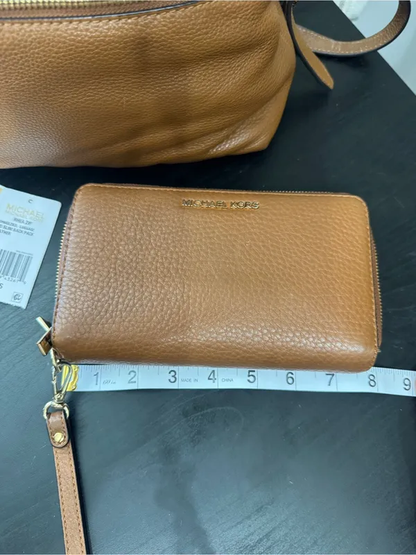 Michael Kors Rhea Pebbled Leather Slim Backpack And Wallet Luggage Tan - Image 2