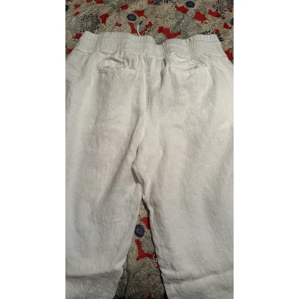 Athleta Cabo Linen Wide Leg Pants Womens 16 White Beach Pockets Drawstring - Image 5