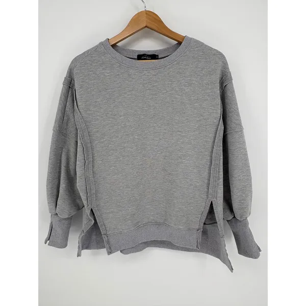 Trendy Queen‎ Oversized Gray Sweatshirt Womens Medium Side Slit Boho Raw Seam - Image 5