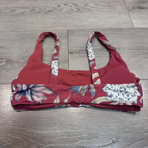 Roxy Womens Tropical Floral Scoop‎ Neck Bikini Top Berry Red Blue Size Small - Image 2