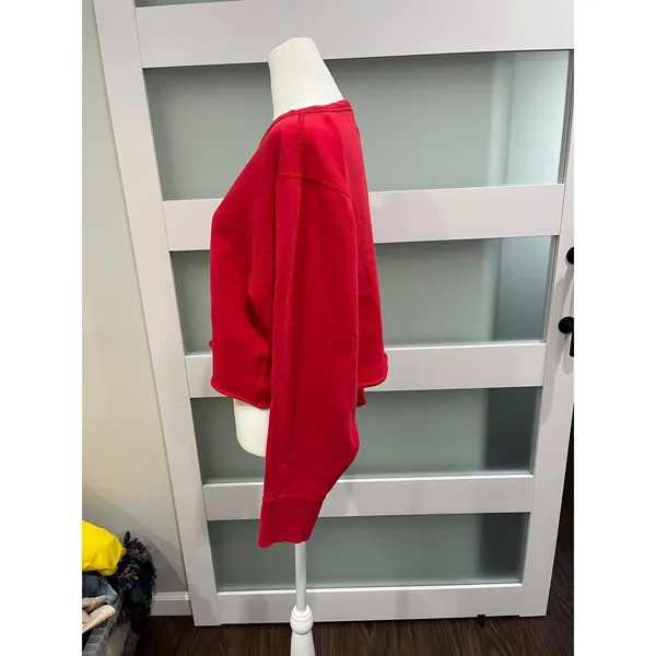 Rag & Bone JEAN Red Cropped French‎ Terry Sweatshirt Raw Hem Medium - Image 4