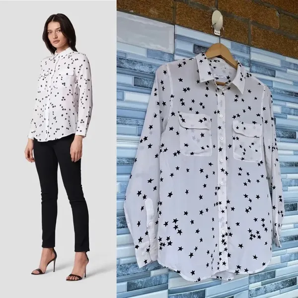 Equipment Star Print Long Sleeve Silk Blouse medium - Image 4