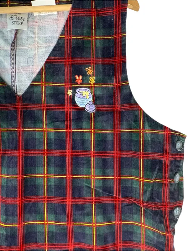 Vintage 90s Disney Store Winnie the Pooh Plaid Corduroy Jumper Dress M - Image 8
