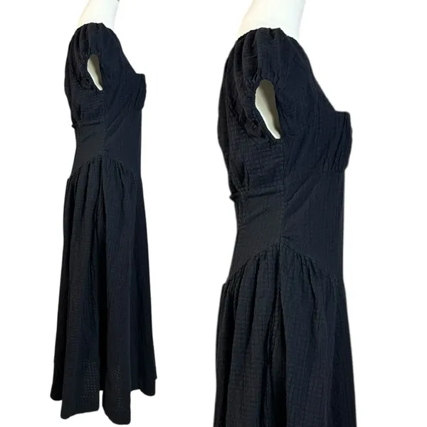 Free People Ciara Pucker Check Midi Dress in Black Size Small Minimalist - Image 8