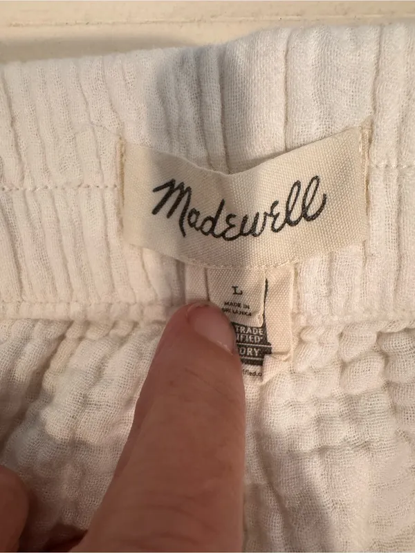 Madewell Lightspun Tapered Huston Pull-On Crop Pants Cream Gauze Size L - Image 6