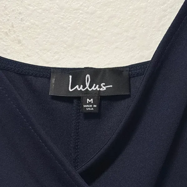 Lulus Formal Dress Sz M Navy Blue Maxi Surplice Ruched Side Slit Wedding Guest - Image 5
