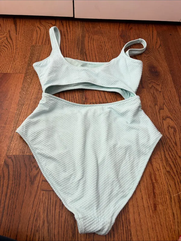 aerie Light Aqua Cutout One-Piece Swimsuit Size Large - Image 2
