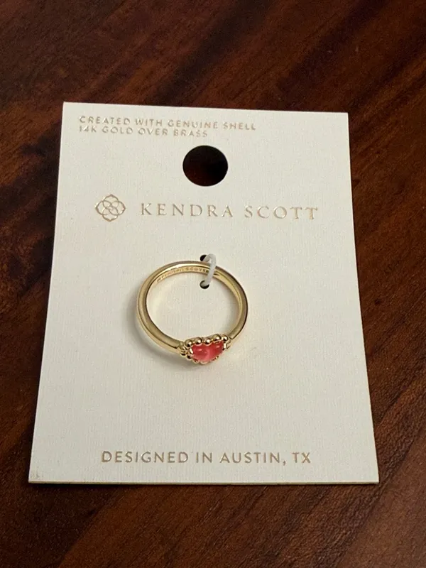 Kendra Scott Pink Heart Gemstone Gold-Plated Ring Anna Framed Jewelry Size 8 - Image 2