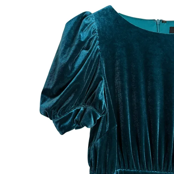 Yumi Kim Tamra Green Velvet Puff Sleeve Faux Wrap Midi Cocktail Dress Size Small - Image 9