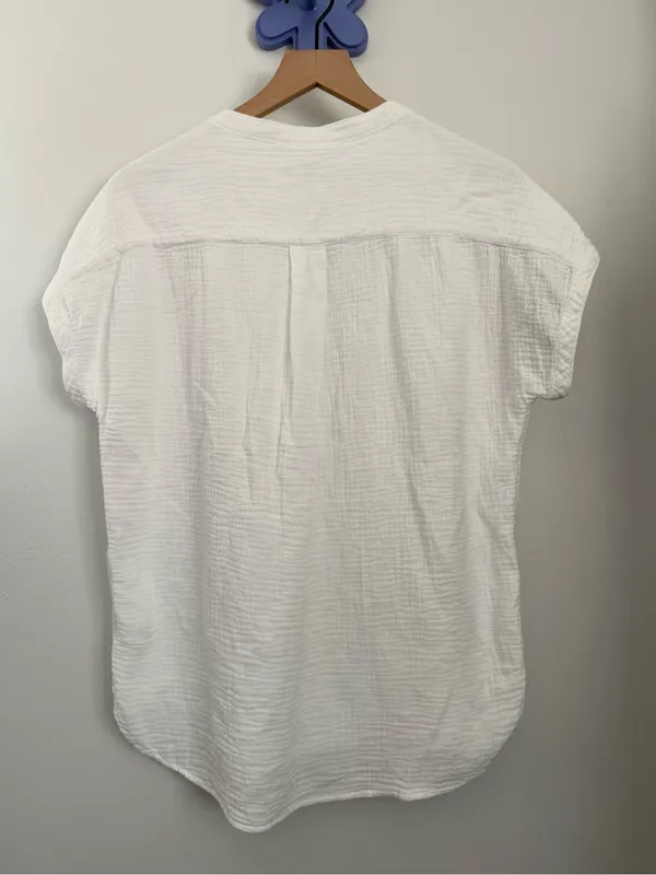 Faherty XS Dream Cotton Gauze Henley Short Sleeve Shirt White Crew Coastal - Image 7