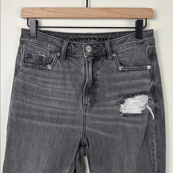 American Eagle Mom Jeans Women’s Size 4 Regular Gray Black Denim Straight Leg - Image 3
