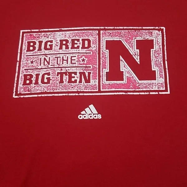 Red Nebraska Huskers Adidas Short Sleeve Tee (M) - Image 2