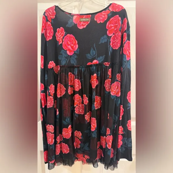 Matilda Jane Black Floral Babydoll Tunic with Pink Roses - Image 5
