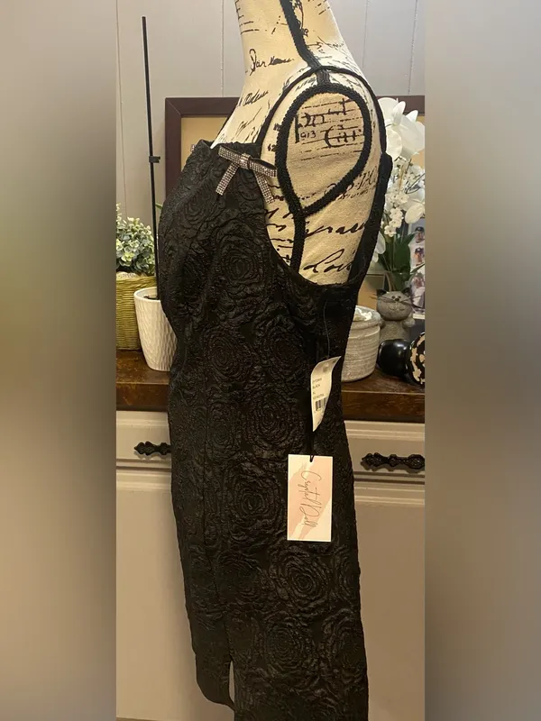 NWT Crystal Doll Junior’s Jacquard Rhinestone Bow A-Line Mini Dress - Image 3