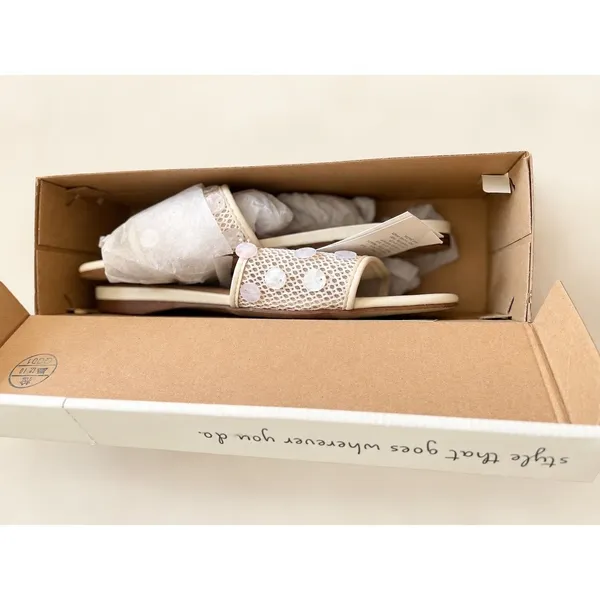 A New Day Elain Ivory Mesh Sequin Slide Sandals Square Toe Memory Foam 7.5 - Image 7
