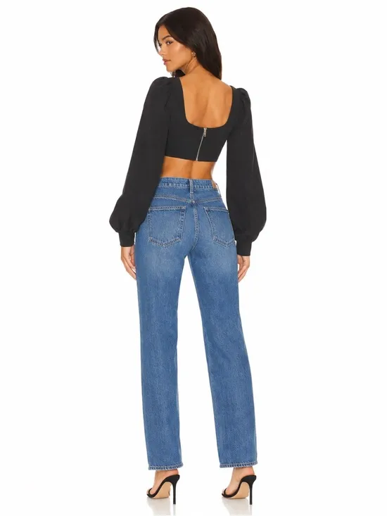 Naked Wardrobe Black Puff Sleeve Square Neck Crop Top NWT Statement Blouse Sz XS - Image 4