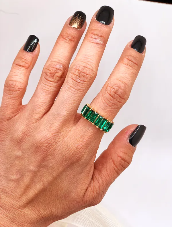 Boutique Gold Ring Green Baguette Cut Stones - Image 4