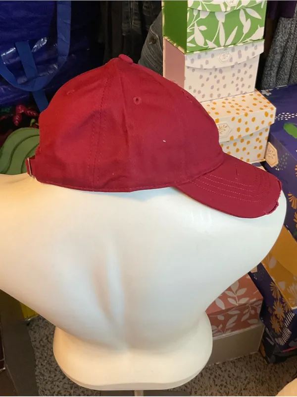 Never Embroidered Distressed Baseball Cap - Red - Image 4