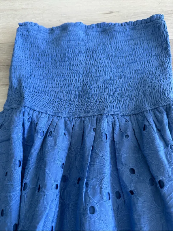 Zesica Boho Summer Midi Smocked Eyelet Flowy Beach Dress Cornflower Blue S NWT - Image 2