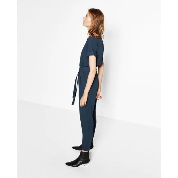 ZARA Tie Front Ankle Jumpsuit in Teal‎ Sz Small - Image 2