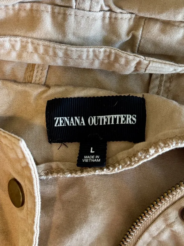 Zenana Outfitters Hooded Utility Vest-Beige/Khaki - Size Large (L) - Image 2