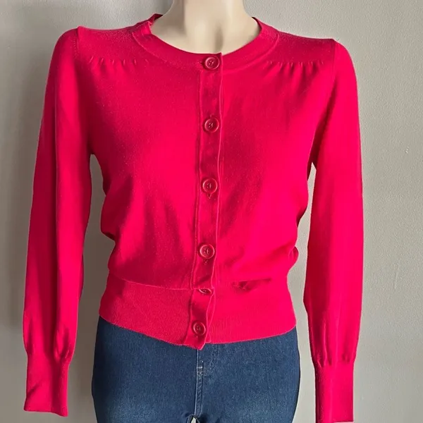 Banana Republic Y2K Hot Pink Fitted Button Cardigan Sweater Small - Image 2