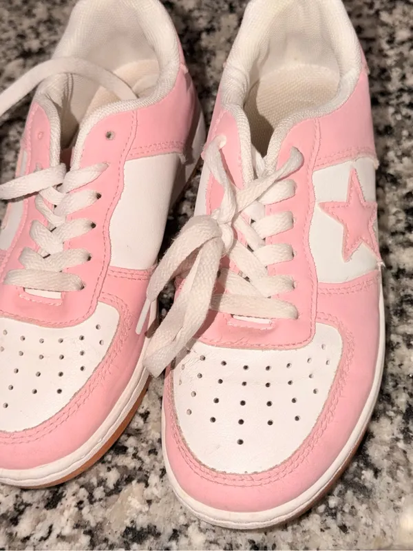 Women’s Pink and White Star Detail Sneakers - Image 9