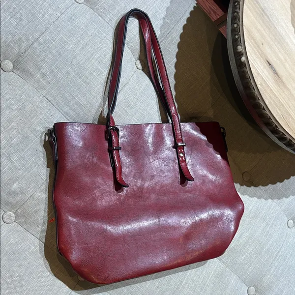 Non Signe Red Leather Tote Bag - Image 3