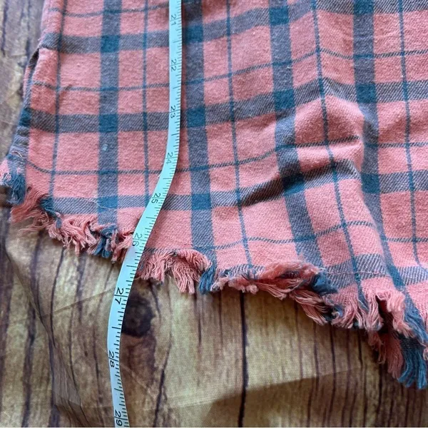 Women’s Hem & Thread Flannel Shirt Orange Blue Frayed Edges Size Large Oversized - Image 6
