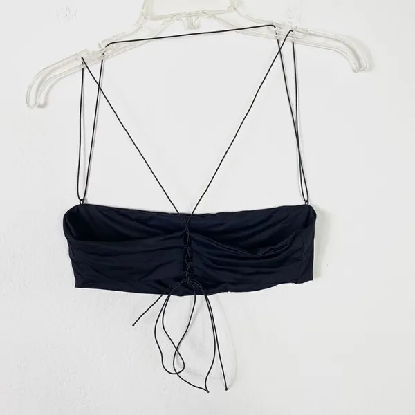 White Fox Boutique Black Strappy Criss Cross Lace Up Back Crop Top Bralette Sz L - Image 2