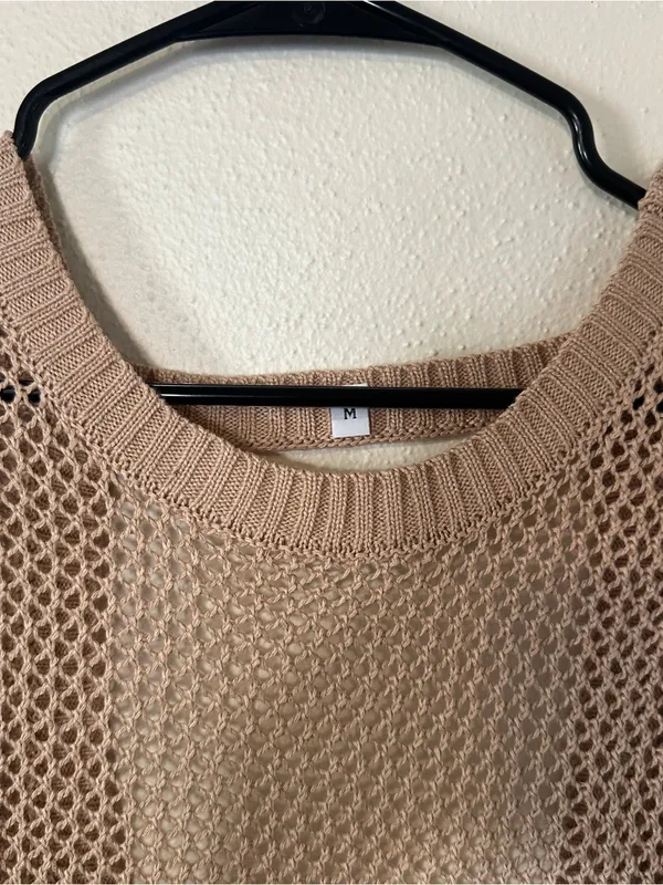 Sleeveless Knit Mesh Cover Up Dress in Taupe - Image 2