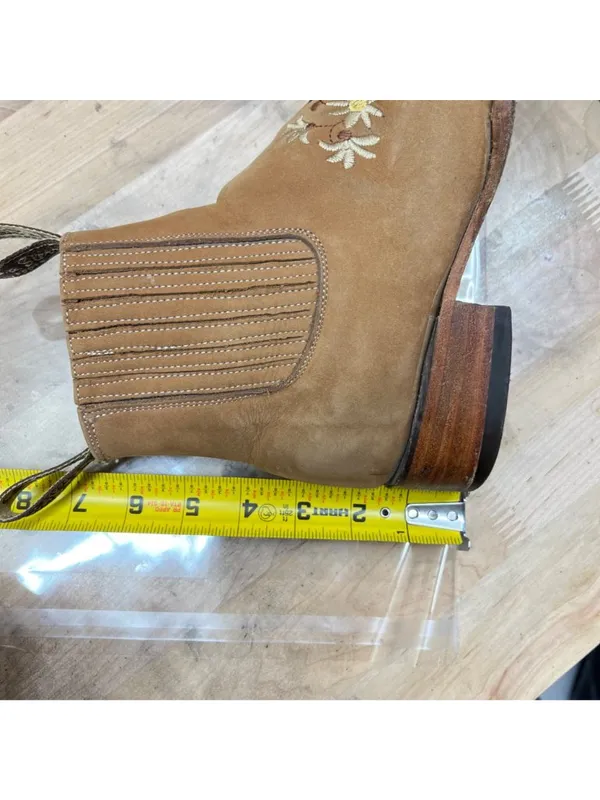 La Sierra Western Boots Floral Embroidery Size 7 Light Brown Nubuck - Image 9