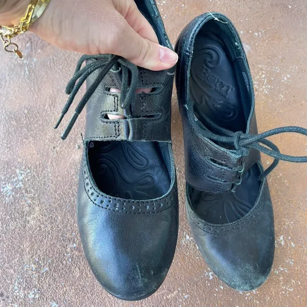 Born retro leather black heeled lace up clogs sz 8 - Image 6