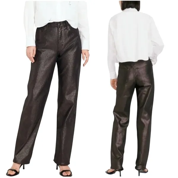 Old Navy High Rise OG Loose Metallic Jeans‎ Women's 14 Bronze Holiday Glam Party - Image 2